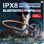 Bluetooth 5.4 Bone Conduction Headphone IPX8 Waterproof HIFI Stereo+MP3 (32G) Player wireless Headset Sports swimming Earphone